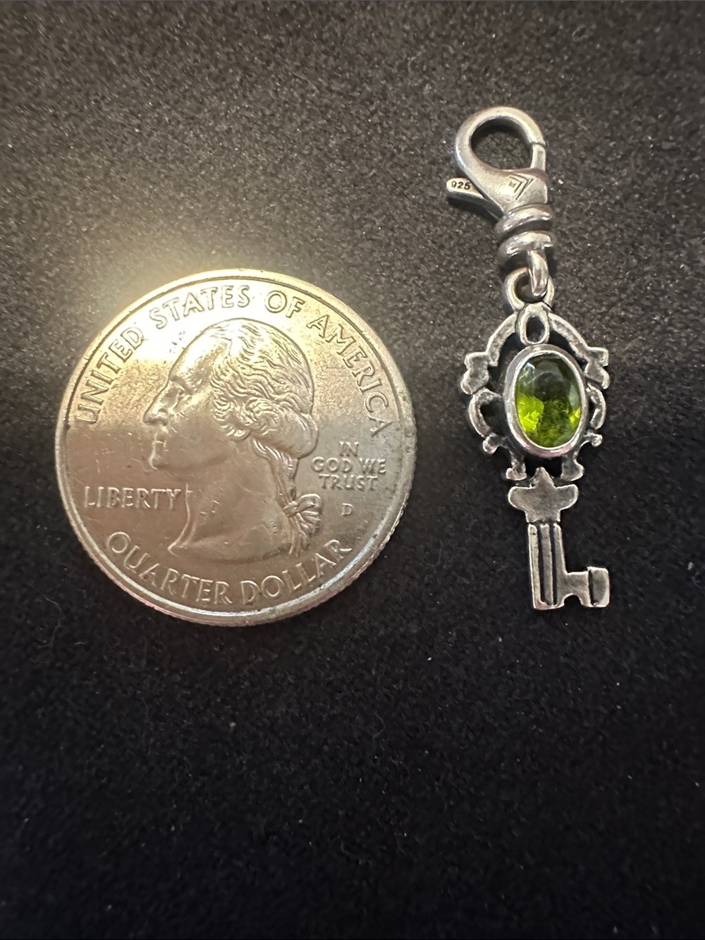 Silpada Sterling Silver Key Charm with Olive Green Stone